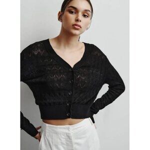 DKNY V-NECK FINE GAUGE POINTELLE CARDIGAN Black Size XXS MSRP $59